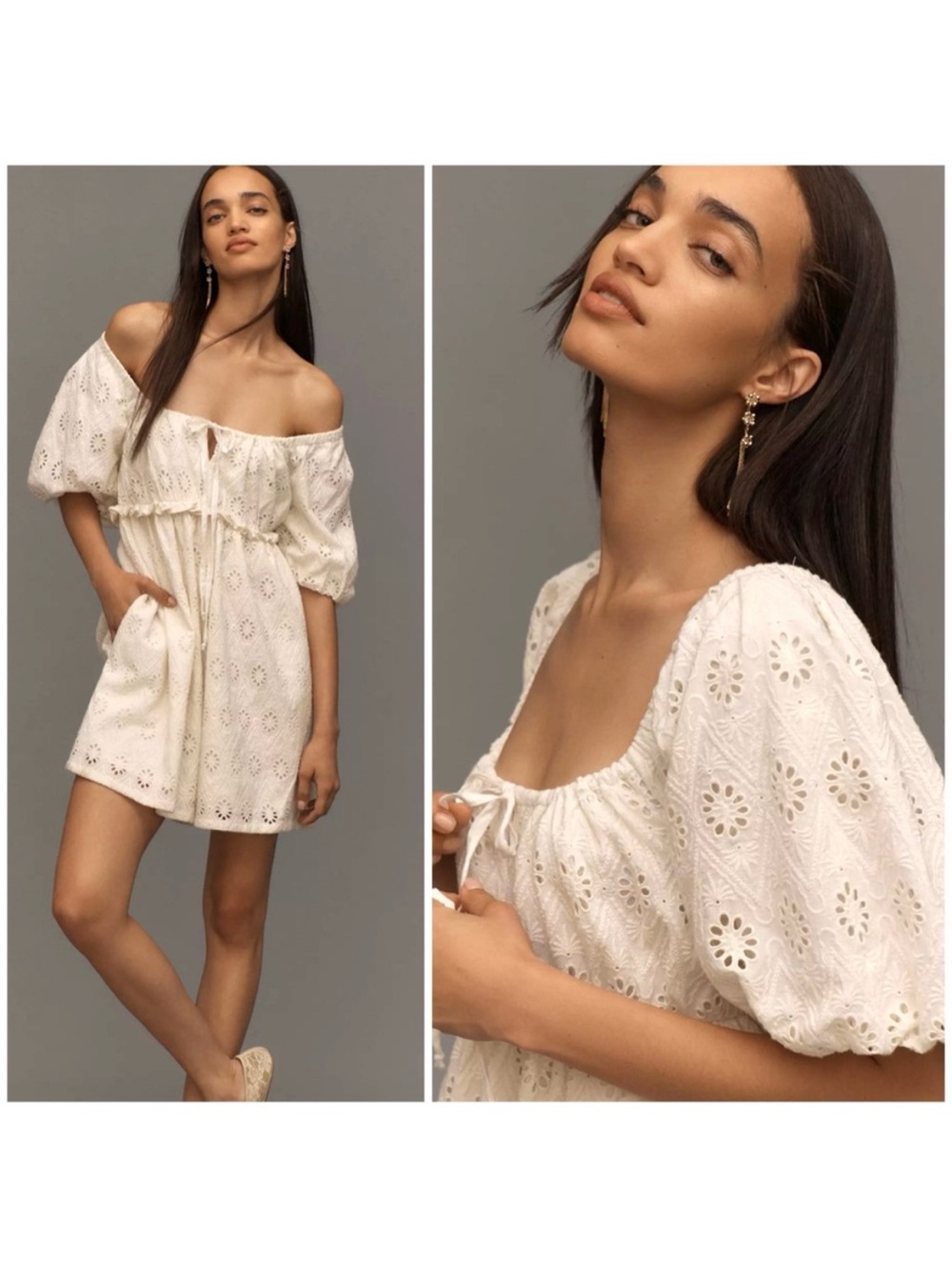 Anthropologie White Eyelet Off-Shoulder Romper